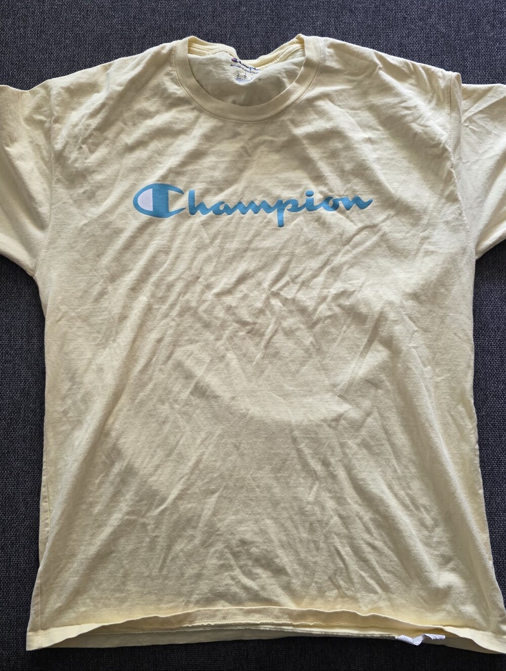 Champion Yellow Tee with Blue Script Logo
